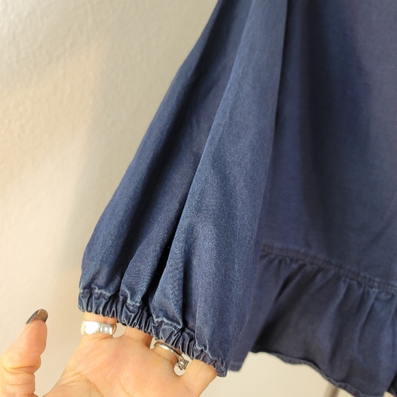 MADEWELL NAVY BLUE 100% COTTON WOMEN'S Denim BLOUSE RUFFLESLONG SLEEVES SZ SMALL - Picture 9 of 11